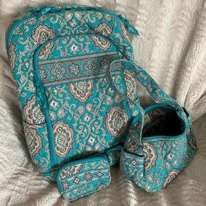 Vera Bradley 3-Piece Bag Set – Handbag, Backpack & Wristlet – Totally Turquoise